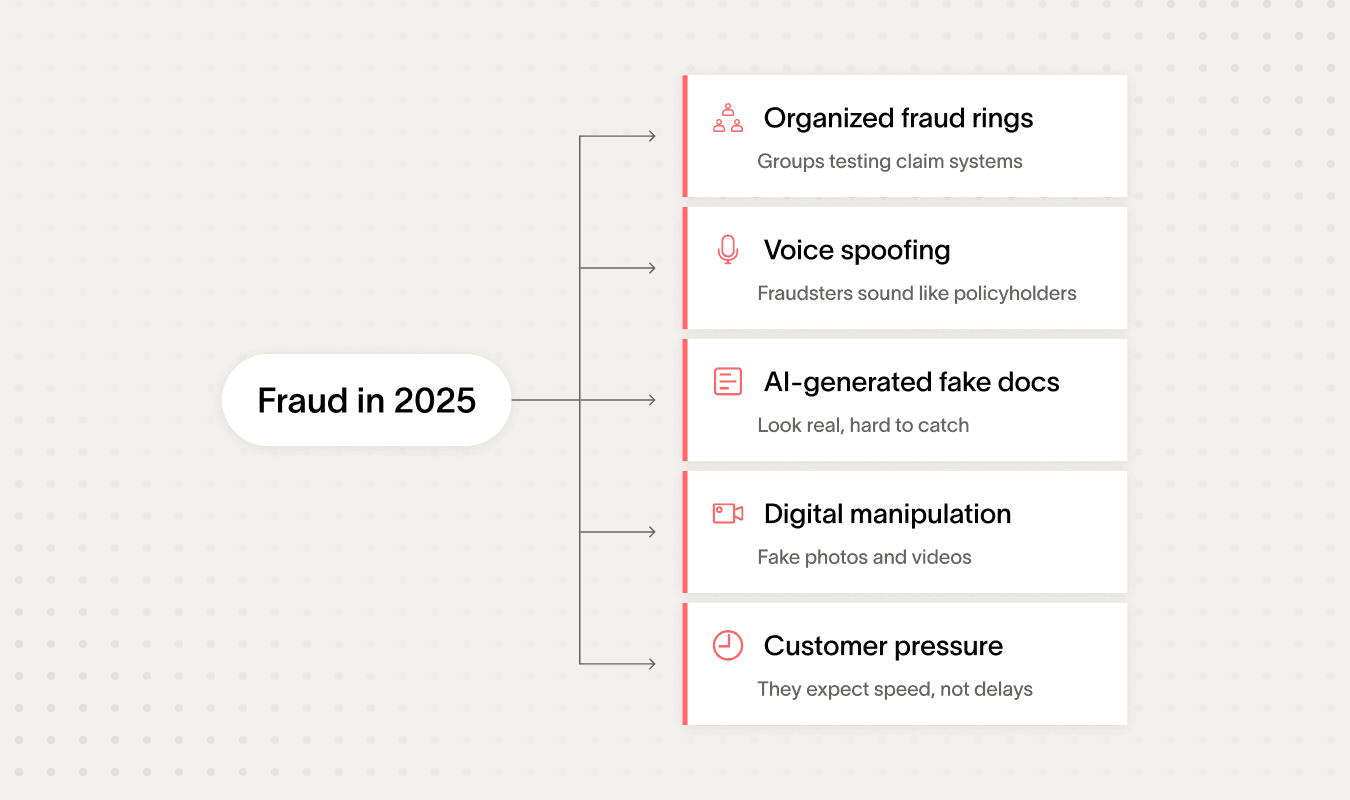 Diagram outlining insurance fraud detection methods expected in 2025.